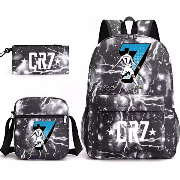 CR7 Ronaldo 3 osaa Reppusetti Mochila Lasten Tilavat Laukut-1 Lightning Black 3