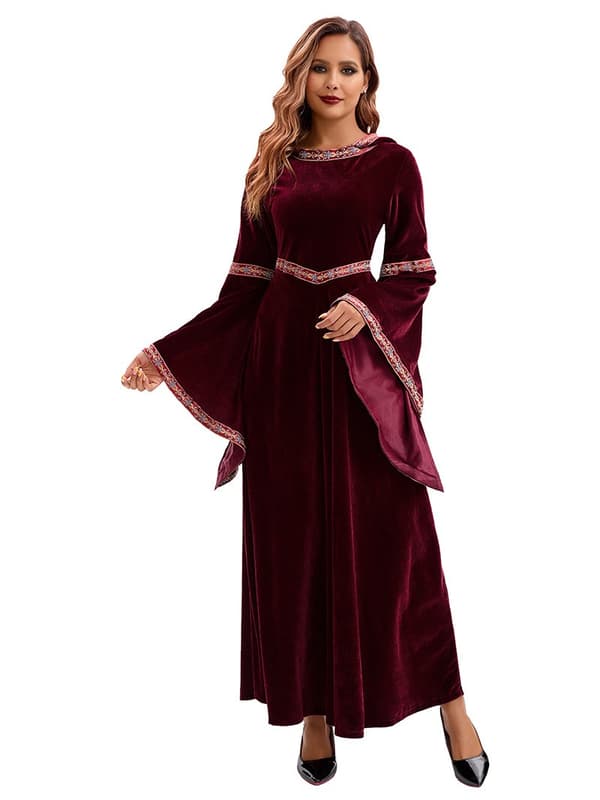 Vampire-nederdel til voksne, middelalderlig bordeaux, Halloween-festoptræden, polyester Red L - Children's model