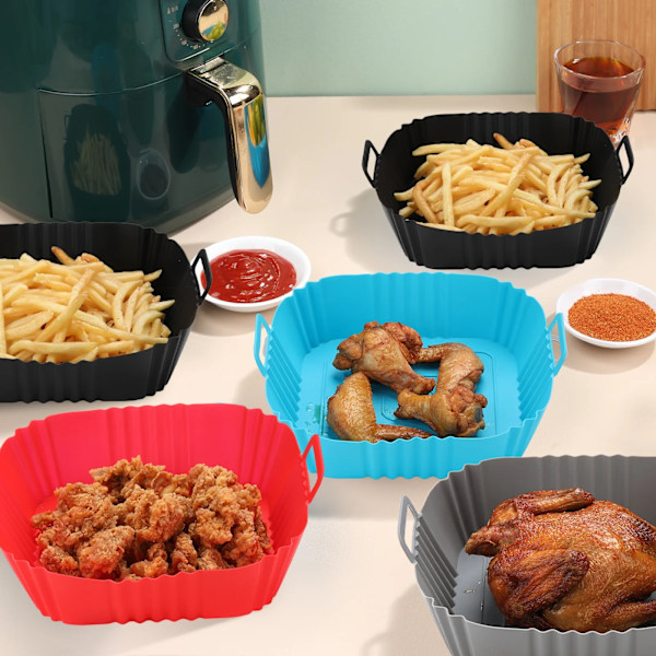 Silikon Airfryer-kurv, silikon bakebrett, gjenbrukbar pizzabakekurv, 2 stk Red-1PCS