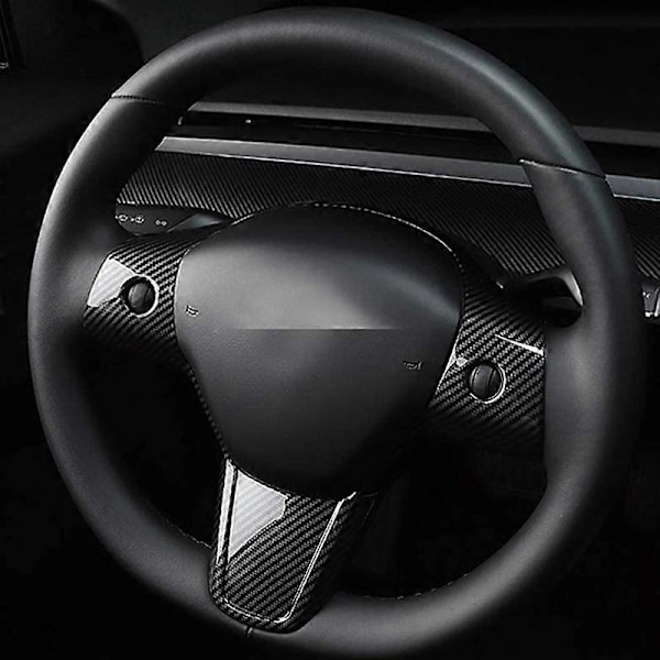 Bil Interiörskydd för Tesla Model 3 Y 2017-2020 Kolfiber Ratt Skyddsram Patch