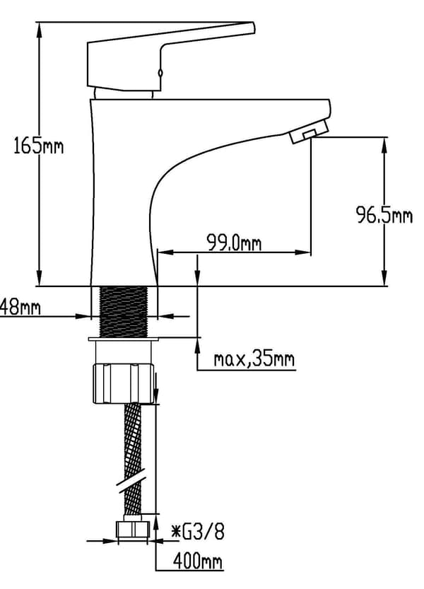Uden bund Chrome 400mm CE Etgrebsblander til håndvask Black