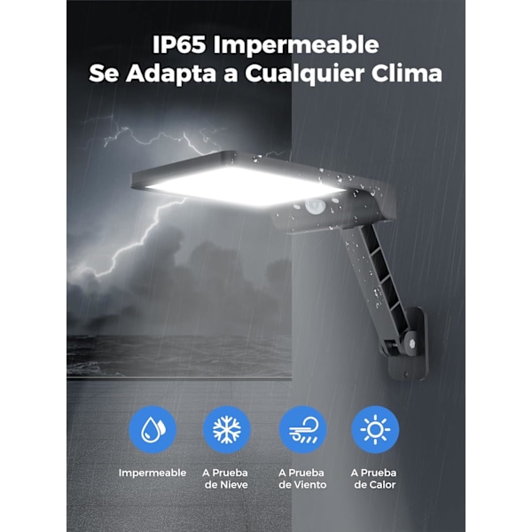 LED Solar Vegglampe for Hage med Bevegelsessensor, 3 Justerbare Moduser IP65 Kraftig Vanntett Gatelys