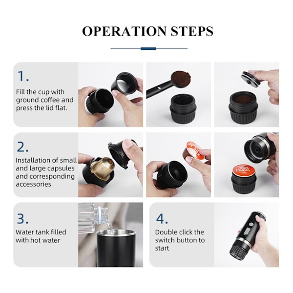 Bærbar Kaffemaskine - Elektrisk Espressomaskine - Dobbelt Anvendelse black milling machine