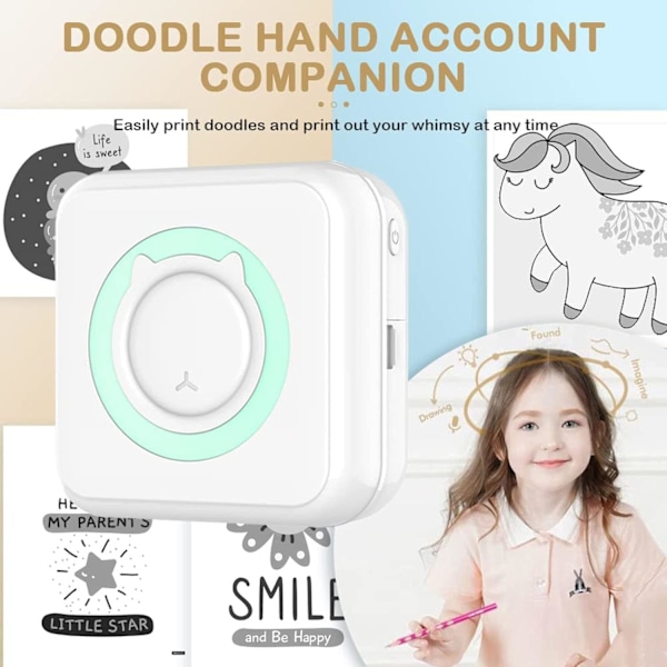 Mini kannettava Bluetooth-lämpötulostin ja 5 rullaa tulostuspaperia, yhteensopiva Androidin ja iOS:n kanssa