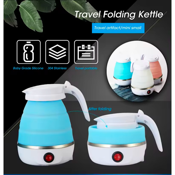 Mini Foldbar Silikone Elkedel 0.6L 600W Blue
