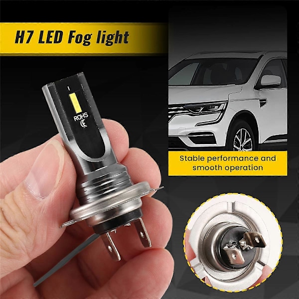 2 st Bil H7 LED-lampor Strålkastare Vit 6000K 80W CSP-chip 6SMD Motorcykel Dimljus 1860 16000LM