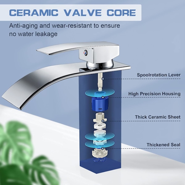 Moderne baderomskran Elegant fossefall design servantkran messing blandebatteri varmt kaldt vann tilgjengelig G 3/8 krom kran Pd8cc