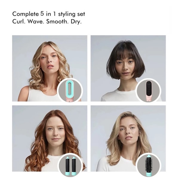 Multi Styler, Nytt Design, 5 i 1, Hårstyler med Sylinder, Varmluftkniv, MultiStyler Stylingverktøy, Valentinsdag