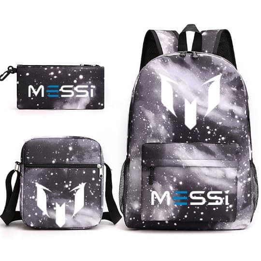 Messi 3-delars Set Ryggsäck Mochila Barn Väskor med Kapacitet Starry Gray 4