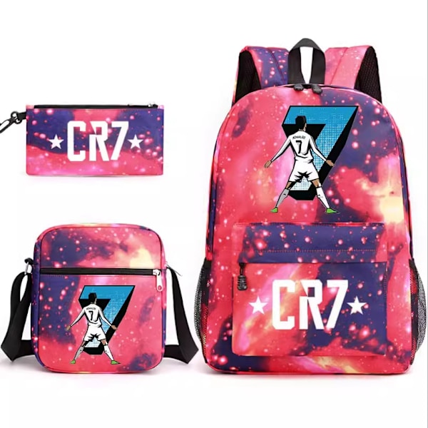 CR7 Ronaldo 3 kpl:n setti Reppu Mochila Lasten Tilavat Laukut-2 Starry sky red 3