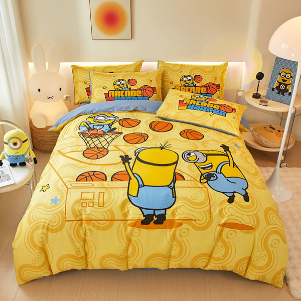 Minions Serie - Bomullstryckt Täcke Set - Basketboll Single 160*210 (3pcs)