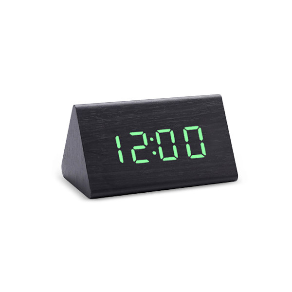 Digital LED-väckarklocka i trä med ljud- och ljuskontroll, USB/AAA-driven, modern och antik stil för heminredning s-black green