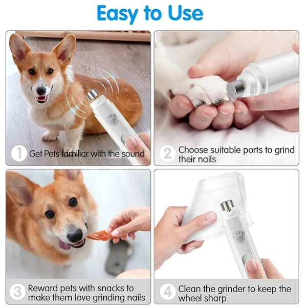 Elektrisk negleklipper for hund, USB-oppladbar negletrimmer, slitesterk, smertefri negleklipper for kjæledyr, katter, 2 blader White