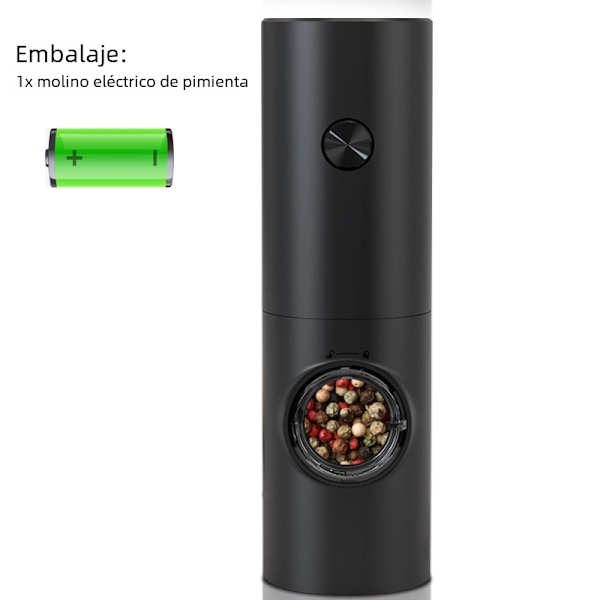 Automatisk elektrisk peber- og saltkværn, plastmateriale, justerbart LED-lys Black
