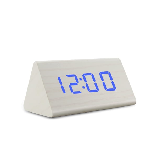 Digital LED-väckarklocka i trä med ljud- och ljuskontroll, USB/AAA-driven, modern och antik stil för heminredning s-white blue