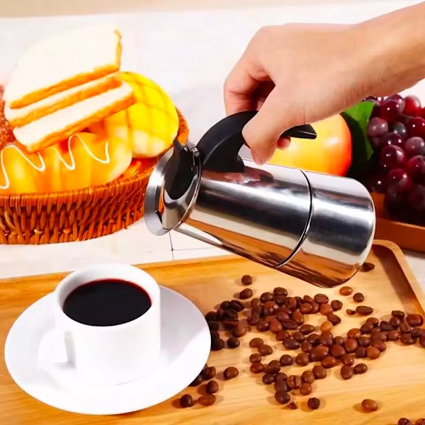 Maple Kaffetrakter i rustfritt stål for hjemmet - Moka, Espresso, Percolator, Latte-servering 6 Cups