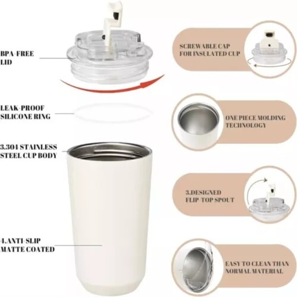 320ml Smeg Kaffekopp Rustfritt Stål Reise Vannflaske Isolert Kopp 8 Farger Hvit