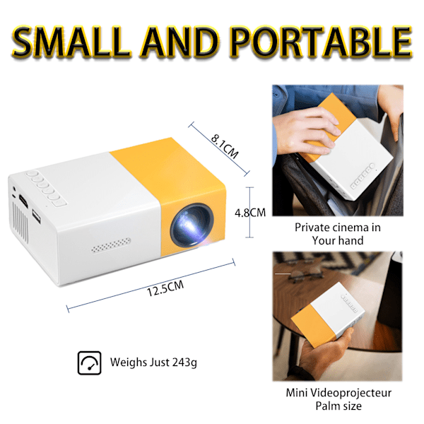 Mini Bærbar LED HD 1080P Videoprojektor - Forbedret Lysstyrke - Klart Billede - Flere Grænseflader Yellow