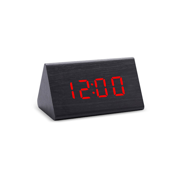 Digital LED-väckarklocka i trä med ljud- och ljuskontroll, USB/AAA-driven, modern och antik stil för heminredning s-black red