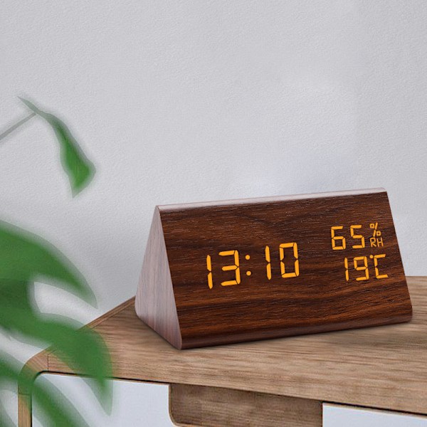 Digital LED-väckarklocka i trä med ljud- och ljuskontroll, USB/AAA-driven, modern och antik stil för heminredning L-black