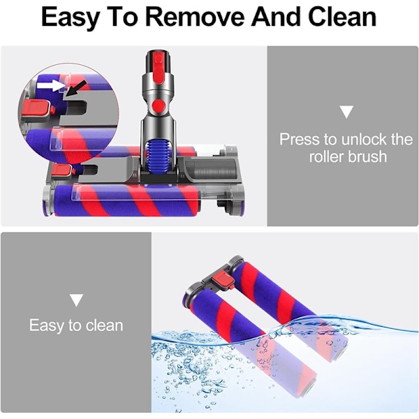 Imuripään vaihto Dyson V7 V8 V10 V11 V15 -sarjan moottoripäähän, pehmeä rullaharjapää, kaksoisrullaharja