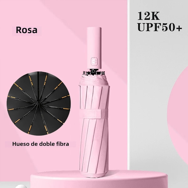 Komplett 24-spilers automatisk paraply i forskjellige farger, vann- og solbeskyttelse for voksne, størrelse 55-61 cm Pink