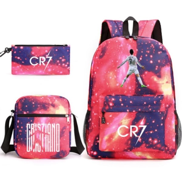 CR7 Ronaldo 3 kpl:n setti Reppu Mochila Lasten Tilavat Laukut-2 Starry sky red 4