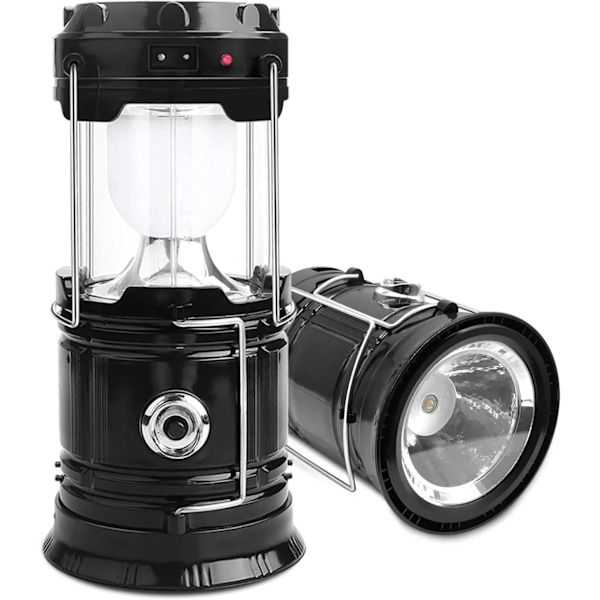 Bærbar solcelleopladelig LED-campinglampe vandtæt, 2/1 stk., indendørs batterier, solcelleoplader til mobiler 2 UNITS