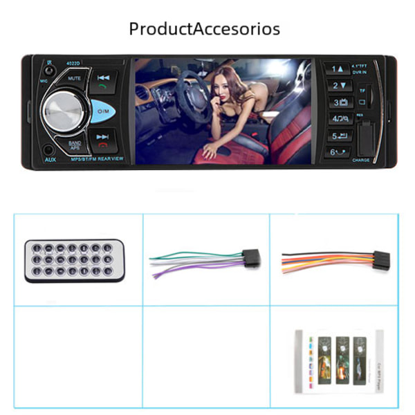 1Din Bilradio Stereo Bluetooth MP5 MP3 4.1 Tum Pekskärm, Rattstyrning, Backkamera, Satellitsändning Car Radio Only