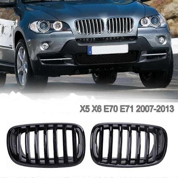 1 Pari kiiltävän mustaa etumaskin munuaisritilää - BMW X5 X6 E70 E71 2007-2013 51137157687 51137