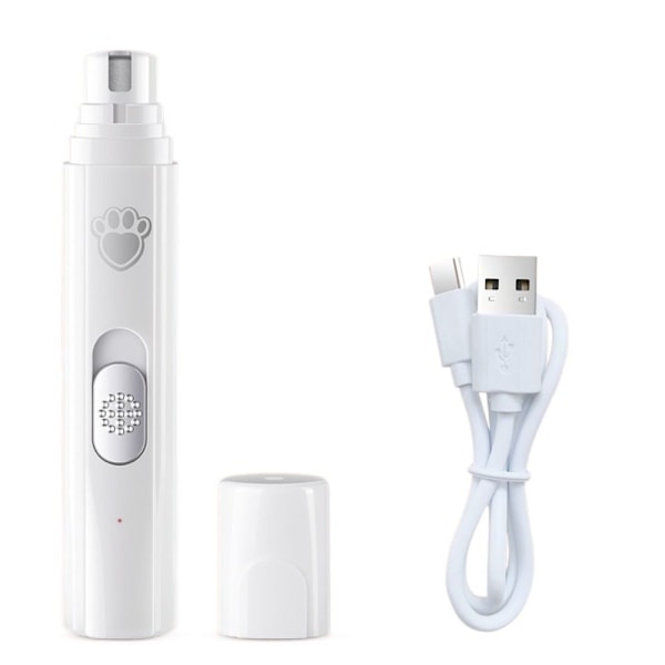 Elektrisk negleklipper for hund, USB-oppladbar negletrimmer, slitesterk, smertefri negleklipper for kjæledyr, katter, 2 blader White