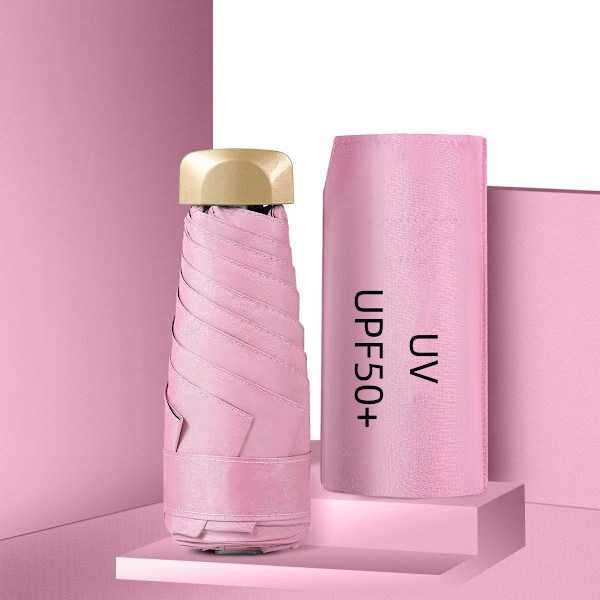Mini Portabel Rese Hopfällbart UV-Paraply Solskydd och Regn UPF50+ Vinyl Svart Överdrag för Vuxna Kapsel Parasoll pink