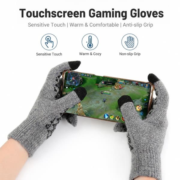 Touchscreen-handsker, grå/sort, varme strikkede vintervanter, smartphone-kompatible, unisex