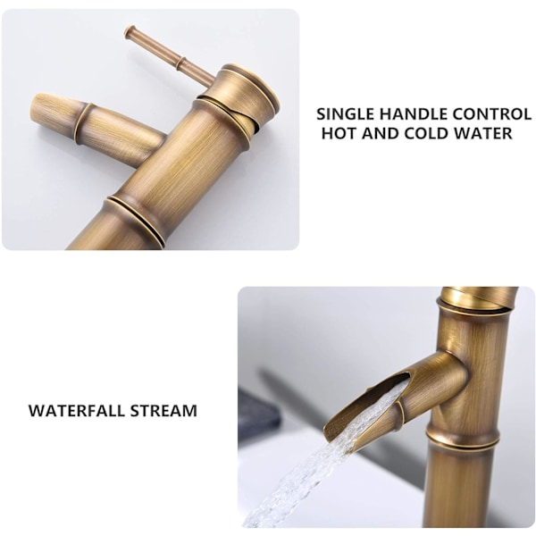 Vintage Bambu Vattenfall Blandare Hotell Diskbänksblandare, 2 Leder Bruten Mun