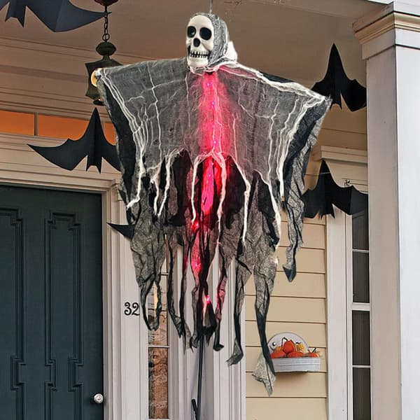 Halloween-skjelett flyvende spøkelsesdekorasjon, lysende svevende pynt med tåke, dekor til innendørs og utendørs bruk Red light