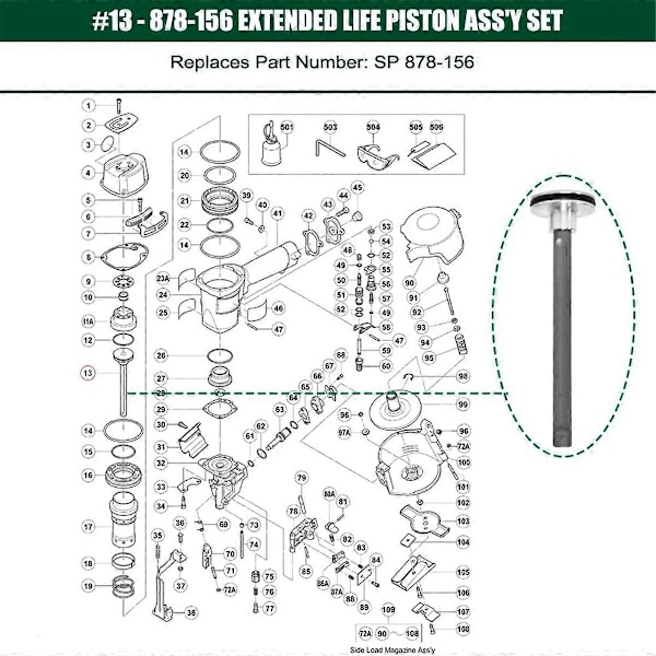 878-156 Eftermarkeds stempel driver samling til Hitachi-NV45AB, NV45AB2, NV45AB2M, NV45AB2(S), 2 pak