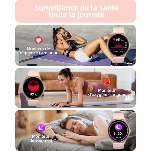 Smartklokke for kvinner med Bluetooth-samtaler, IP68 vanntett, 100+ sportsmoduser, søvn- og pulsmåler