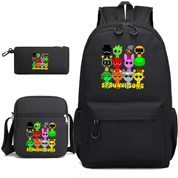 Sprunki song 3-delars set Ryggsäck Mochila Barn Väskor med Kapacitet black