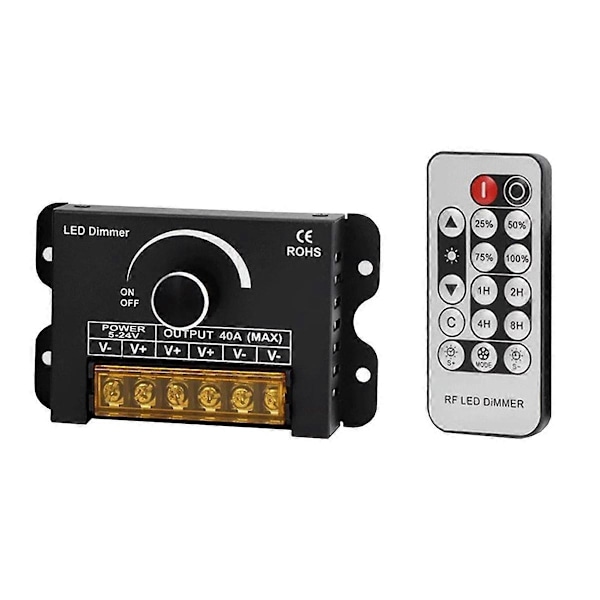12V LED-dimmer med RF-fjärrkontroll och timerfunktion, DC 5-24V 40A Aluminiumhölje PWM Dimm As Shown