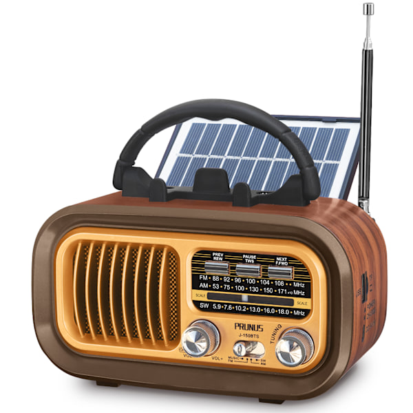 Retro Multifunktionell Bluetooth-högtalare FM AM SW-radio med uppladdningsbara solpaneler Brandväggsradio Subwoofer Bärbart ljud Gold