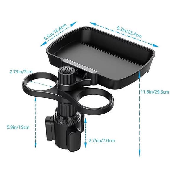 Dobbel Koppholder Utvider Justerbar for 360° Roterende Multifunksjonell Bilsete Koppholder Snacksbrett