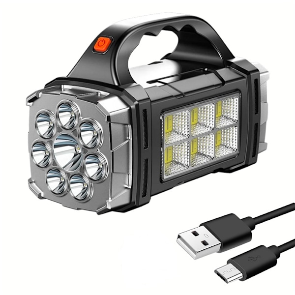 Bærbar LED + COB Kraftig Solar + USB Genopladelig Nød Camping Søge Lommelygte med Powerbank 084 Built-in battery