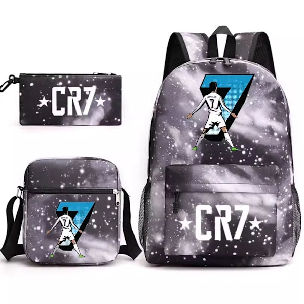 CR7 Ronaldo 3 kpl:n setti Reppu Mochila Lasten Tilavat Laukut-2 Starry Gray 3
