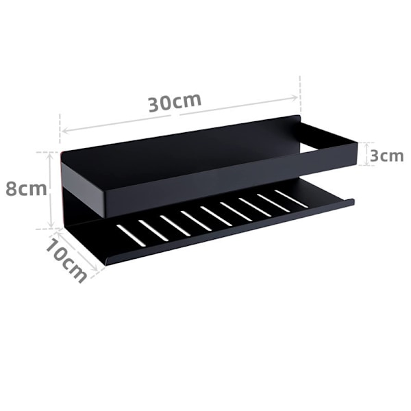 Selvklæbende brusehylde, badeværelseshylde uden boring, SUS304 rustfrit stål, mat sort, 30 cm Black