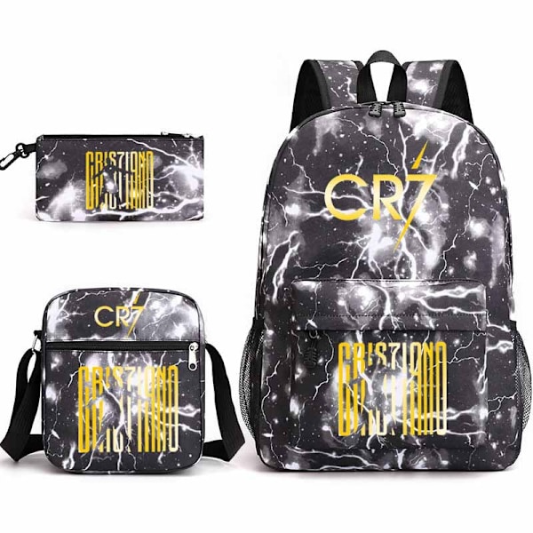 CR7 Ronaldo 3 osaa Reppusetti Mochila Lasten Tilavat Laukut-1 Lightning Black