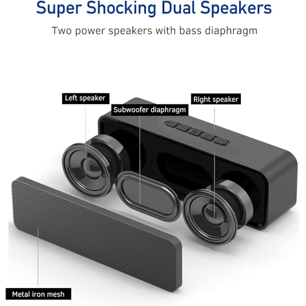 Bärbara Minihögtalare med Bluetooth 5.0, 1200mAh Batteri, 24 Timmars Speltid