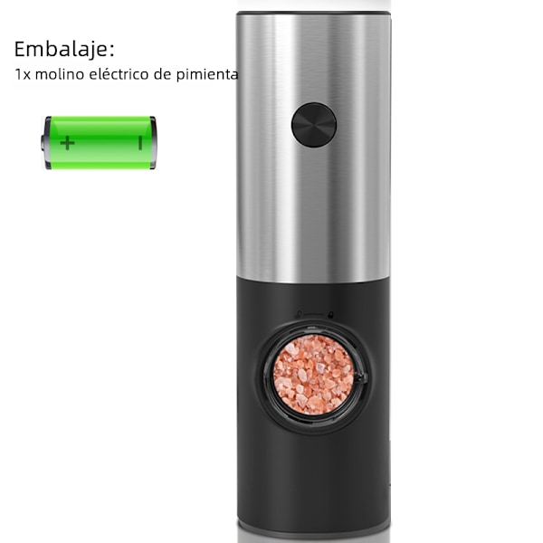 Automatisk elektrisk peber- og saltkværn, plastmateriale, justerbart LED-lys Silver