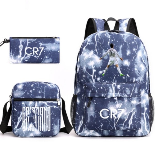 CR7 Ronaldo 3 osaa Reppusetti Mochila Lasten Tilavat Laukut-1 Lightning Blue 4