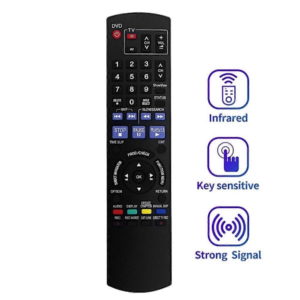 Erstatningsfjernkontroll N2QAYB000236 for Panasonic DVD-opptaker ShowView DMR-EX85 / DMR-EX87 / DMR-EX Black