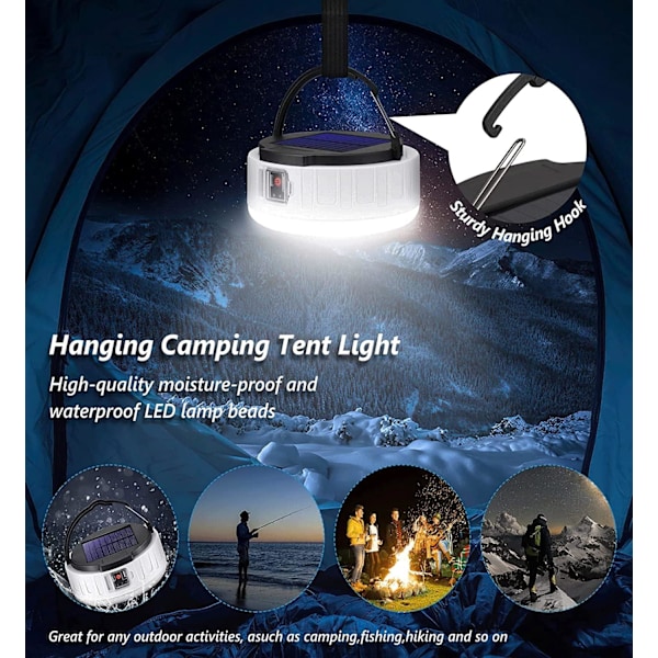 Solcellsdriven campinglykta med USB och evigt batteri